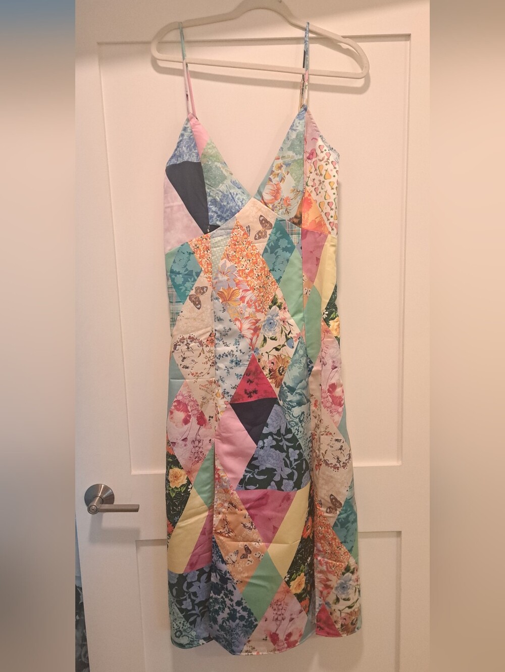 Maeve Floral Satin Slip Dress in Cream, Yellow, Pink and Orange - Picture 5 of 6